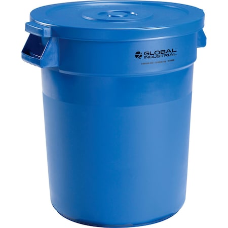 Global Industrial Plastic Trash Can with Lid, 20 Gallon Blue 240458BLCL